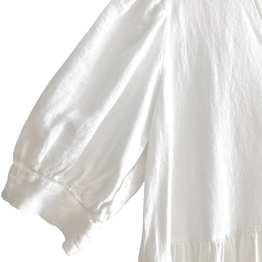 WILFRED Ohara Tiered Linen Maxi Dress White Puff Sleeve - Picture 9 of 14